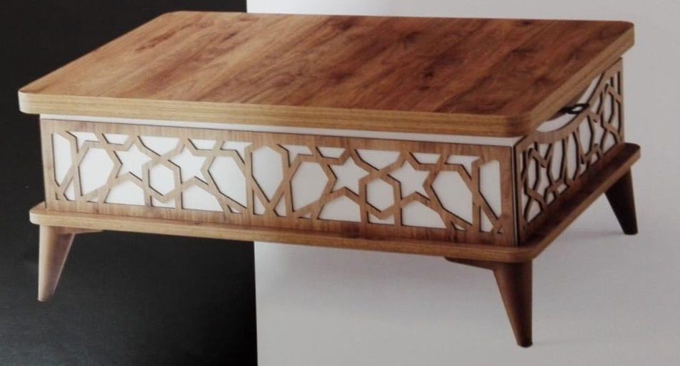 İŞLEMELİ KADEMELİ SEHPA CEVİZ - KREM