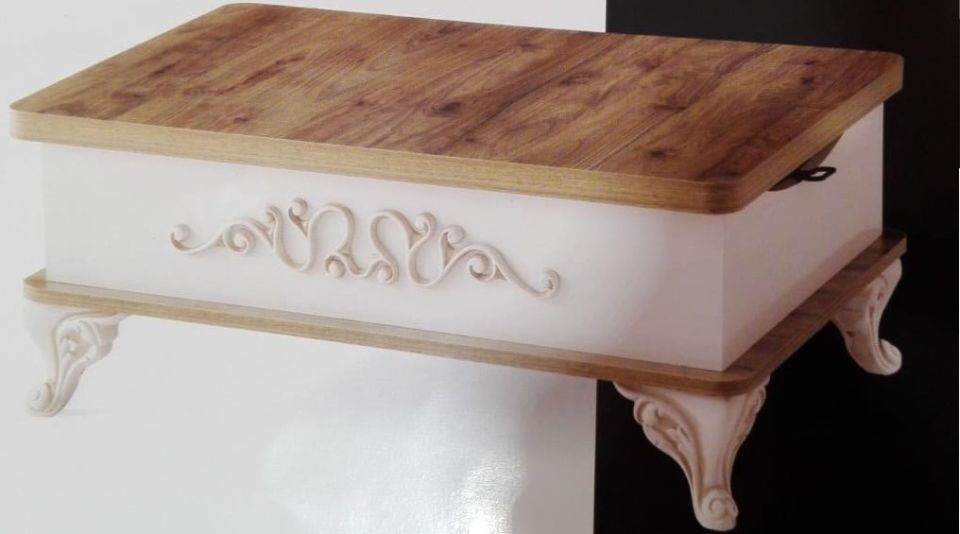 MOTİFLİ KADEMELİ SEHPA CEVİZ - BEYAZ