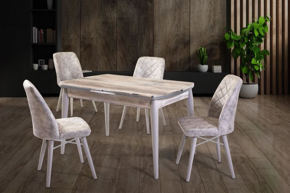 ZENİT 80*130 OVAL KELEBEK YILDIZ MASA / VERA AÇIK GRİ SANDALYE