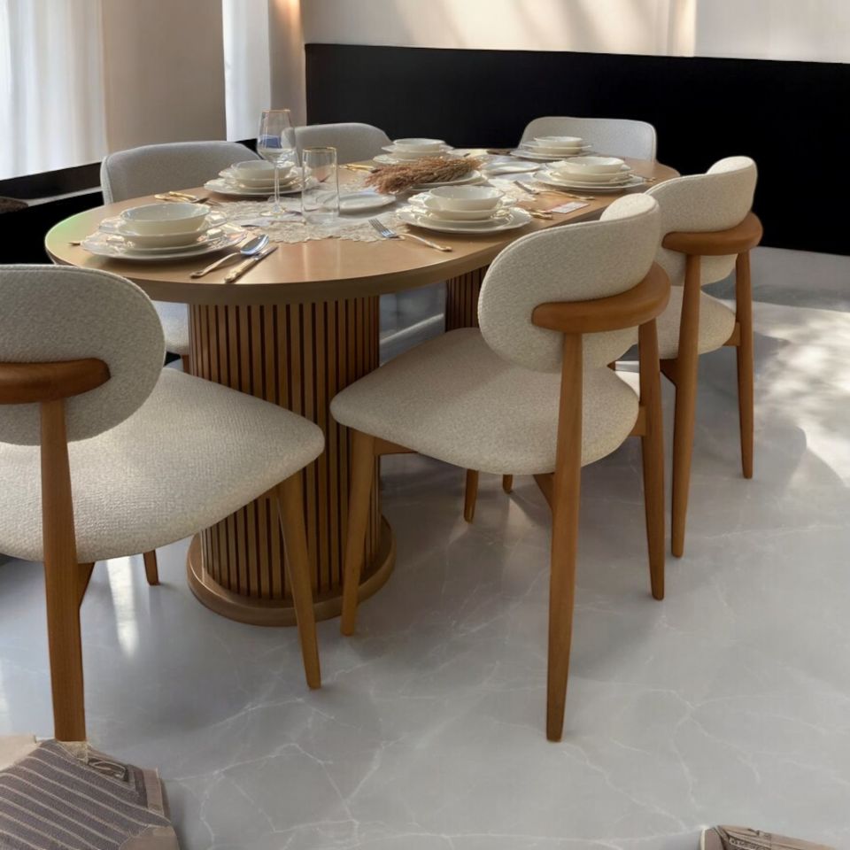 LİZBON 90*180 CEVİZ - NATUREL  MASA / LİZBON KREM - CEVİZ SANDALYE